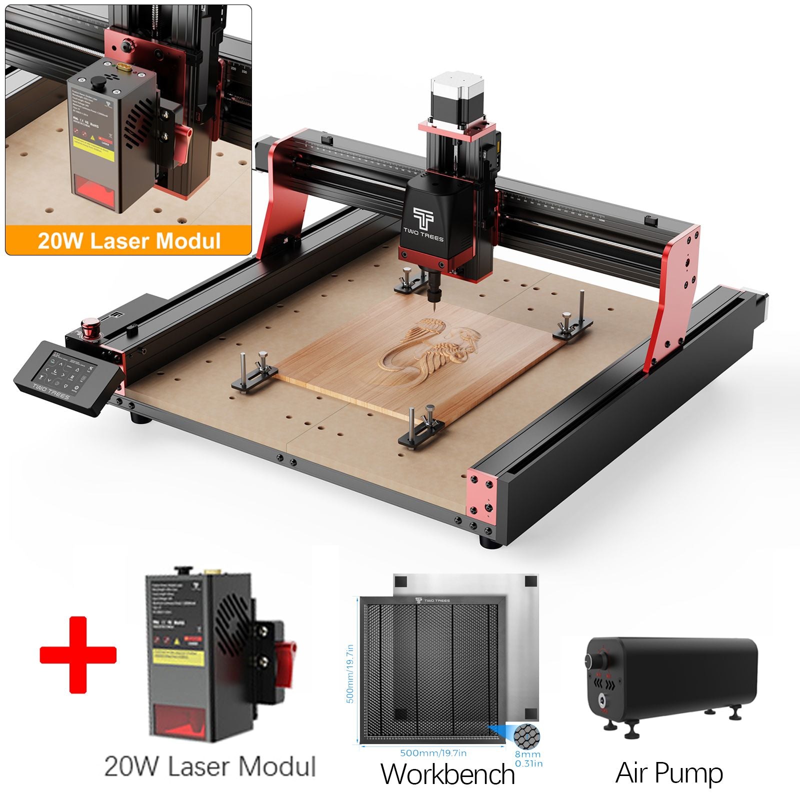 Twotrees-enrutador CNC de 3 ejes/4 ejes, fresadora y cortadora TTC450 PRO, grabador de joyería para madera, acrílico, PCB, PVC, MDF, Metal