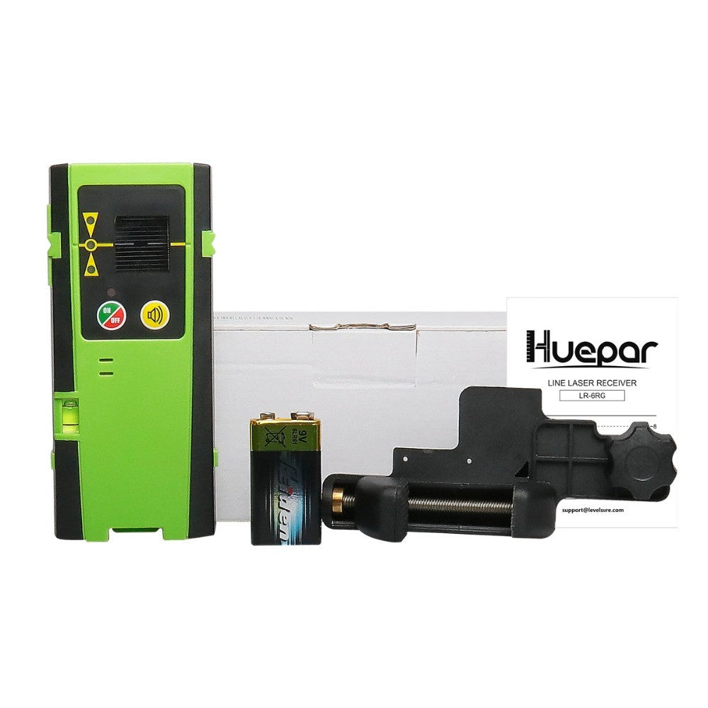 Receptor láser Digital Huepar, Detector de nivel láser de línea cruzada para exteriores, pulsación de Color verde con abrazadera para haces huepar rojos/verdes