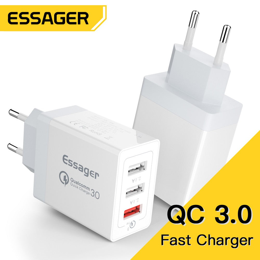 Essager-cargador USB tipo C de 30W, carga rápida 3,0 para iPhone 14, Samsung, Xiaomi, 3 puertos, enchufe múltiple, carga rápida para teléfono móvil de pared