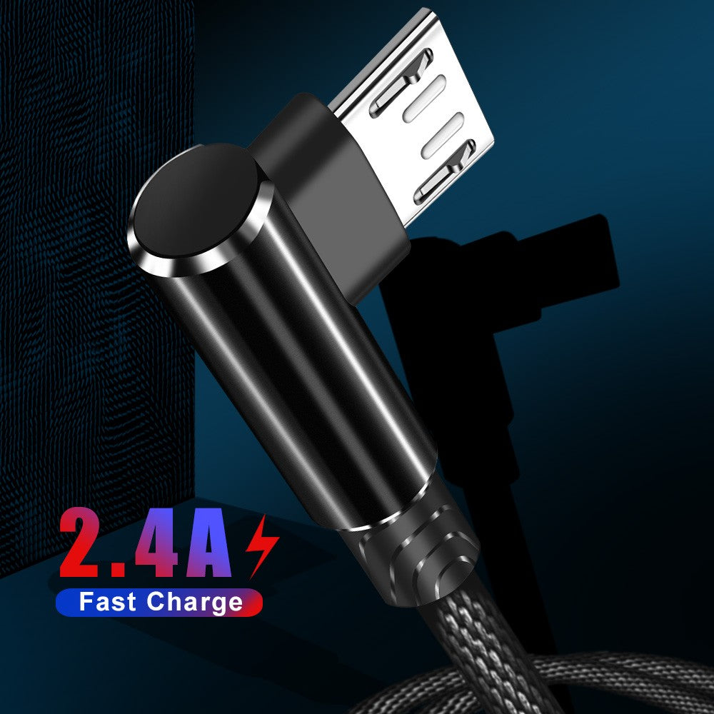 Cable Micro USB OLAF, Cable USB de 90 grados, 1m, 2m, 3m para Samsung S7, Xiaomi, Android, teléfono inteligente, Cable Usb C de 2,4a, carga rápida