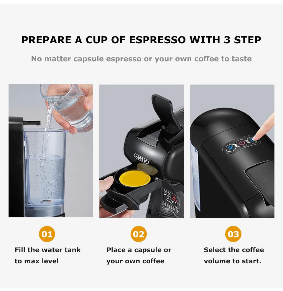 Máquina de café HiBREW 19 Bar 4 en 1, Cápsula múltiple caliente y fría, Cafetera Espresso, Cafetera de cápsulas Dolce Milk Nexpresso en polvo H1A