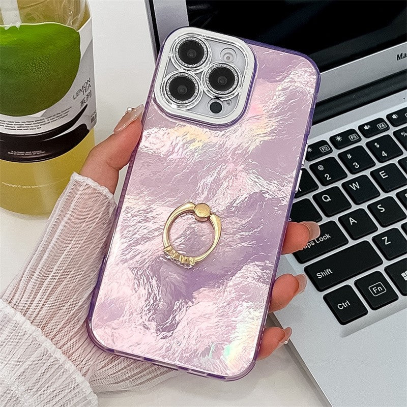 Funda de teléfono con soporte de anillo de aluminio plegable para iphone 16 Plus, 15, 14, 13 Pro Max, protección de cámara con purpurina a prueba de golpes, cubierta trasera de PC dura