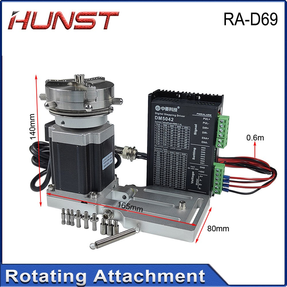 Máquina de Marcado Láser CNC Hunst D69 con Eje Rotatorio para Grabado de Anillos, Pulseras y Joyería, Accesorio Rotatorio con Bloqueo Automático
