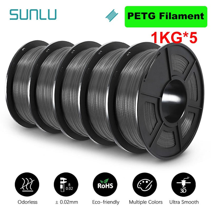 SUNLU Filamento PLA/PETG/PLA PLUS/Transparente de 5 kg, 1.75 mm, 5 Rollos de 1 kg, Filamento 3D para Impresora y Bolígrafo 3D, Enrollado Cuidadosamente