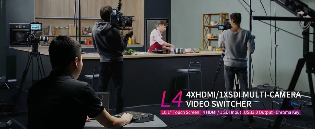 FEELWORLD L4 conmutador de vídeo para cámara, pantalla táctil de 10,1 pulgadas,