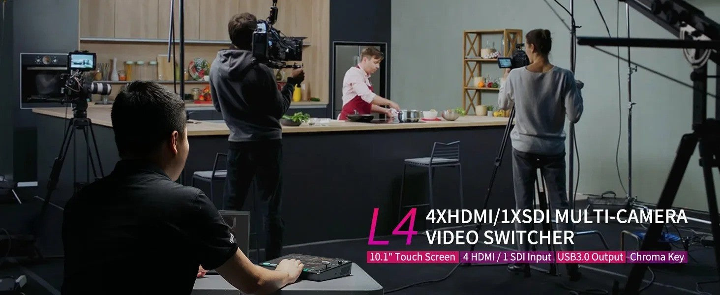 FEELWORLD L4 conmutador de vídeo para cámara, pantalla táctil de 10,1 pulgadas,