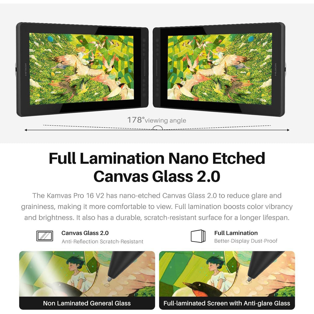 Modelo 2026 Más Reciente, HUION Kamvas Pro 16 V2, Pantalla Táctil de 15.6 Pulgadas con Laminación Completa, 16K Niveles de Presión, Barra Táctil Inteligente y 6 Teclas, Tableta Gráfica