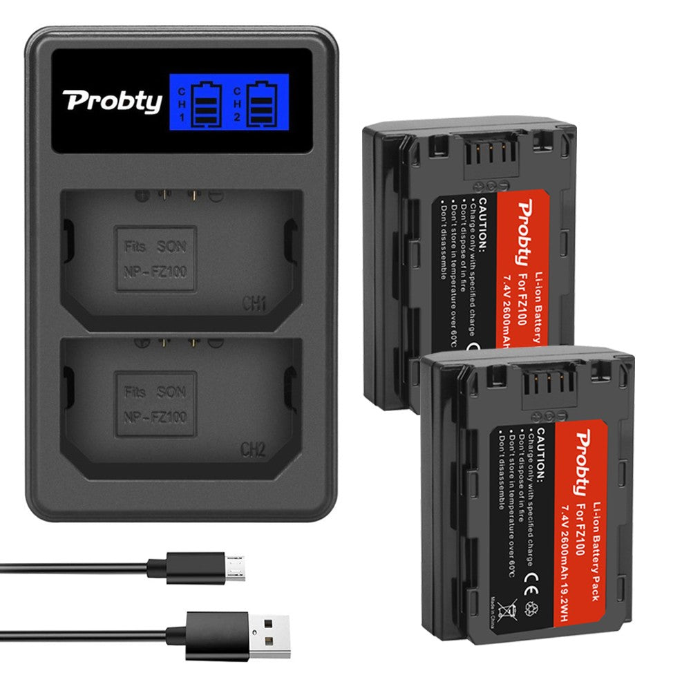 NP-FZ100 NP FZ100 NPFZ100 batería de 2600mAh + cargador USB Dual LCD para cámaras Sony Alpha A7III A7R III A9 Alpha 9 A7R3 A6600