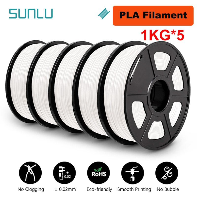 SUNLU Filamento PLA/PETG/PLA PLUS/Transparente de 5 kg, 1.75 mm, 5 Rollos de 1 kg, Filamento 3D para Impresora y Bolígrafo 3D, Enrollado Cuidadosamente