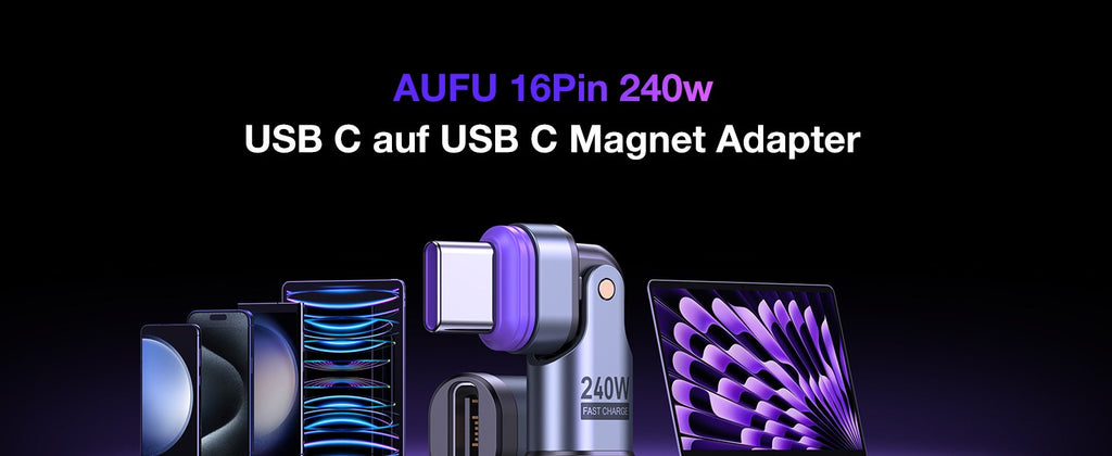 AUFU 16Pin USB C a tipo C adaptador magnético OTG PD 240W carga rápida datos USB C convertidor hembra para Macbook pro Samsung Xiaomi