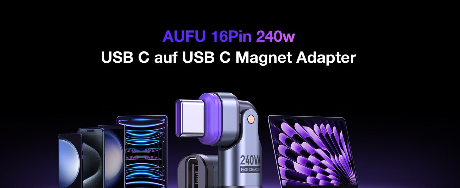 AUFU 16Pin USB C a tipo C adaptador magnético OTG PD 240W carga rápida datos USB C convertidor hembra para Macbook pro Samsung Xiaomi