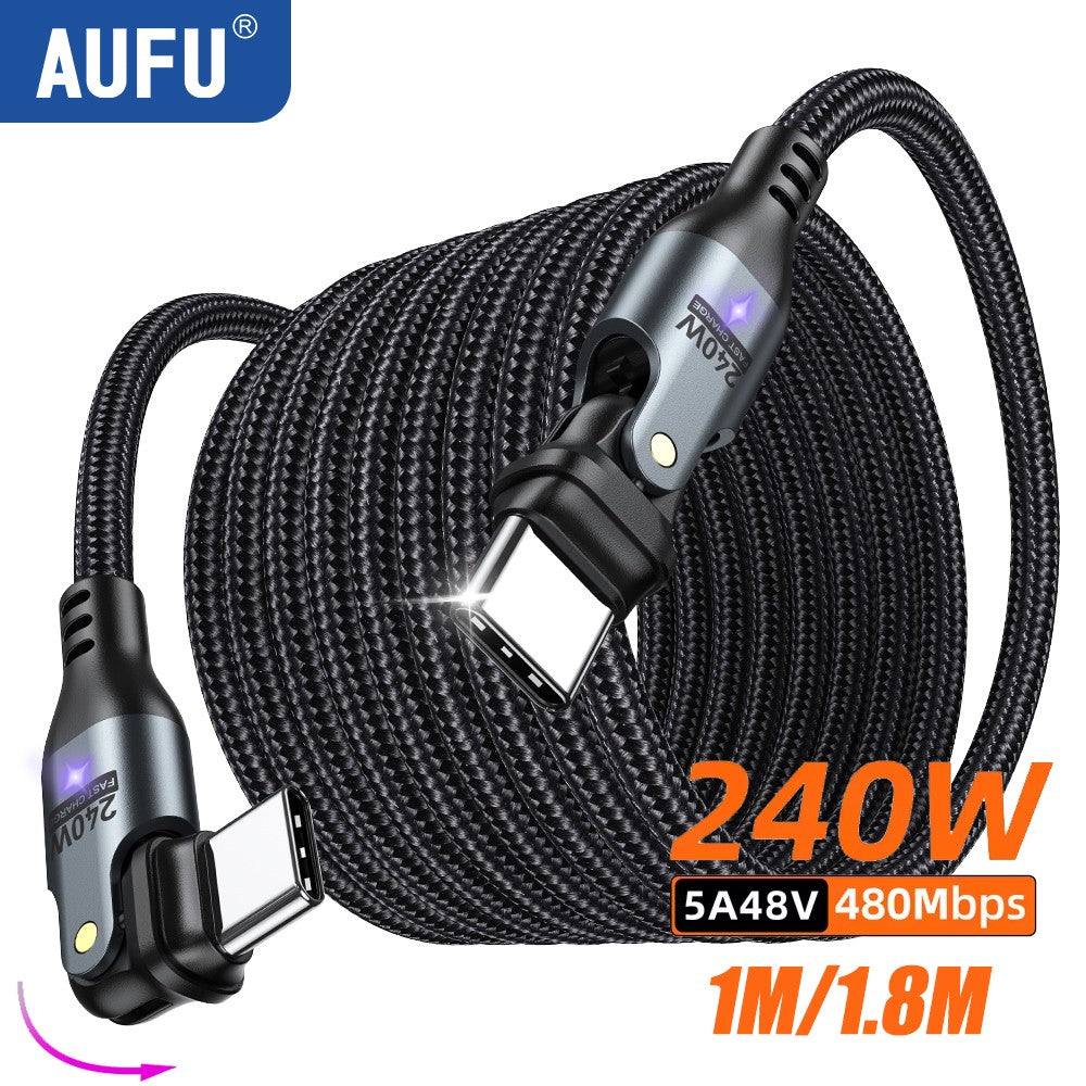 AUFU Cable USB tipo C de 240W para MacBook Pro carga rápida 3,1 5A Cable de carga rápida Cable USB C para iPhone15 Samsung Xiaom