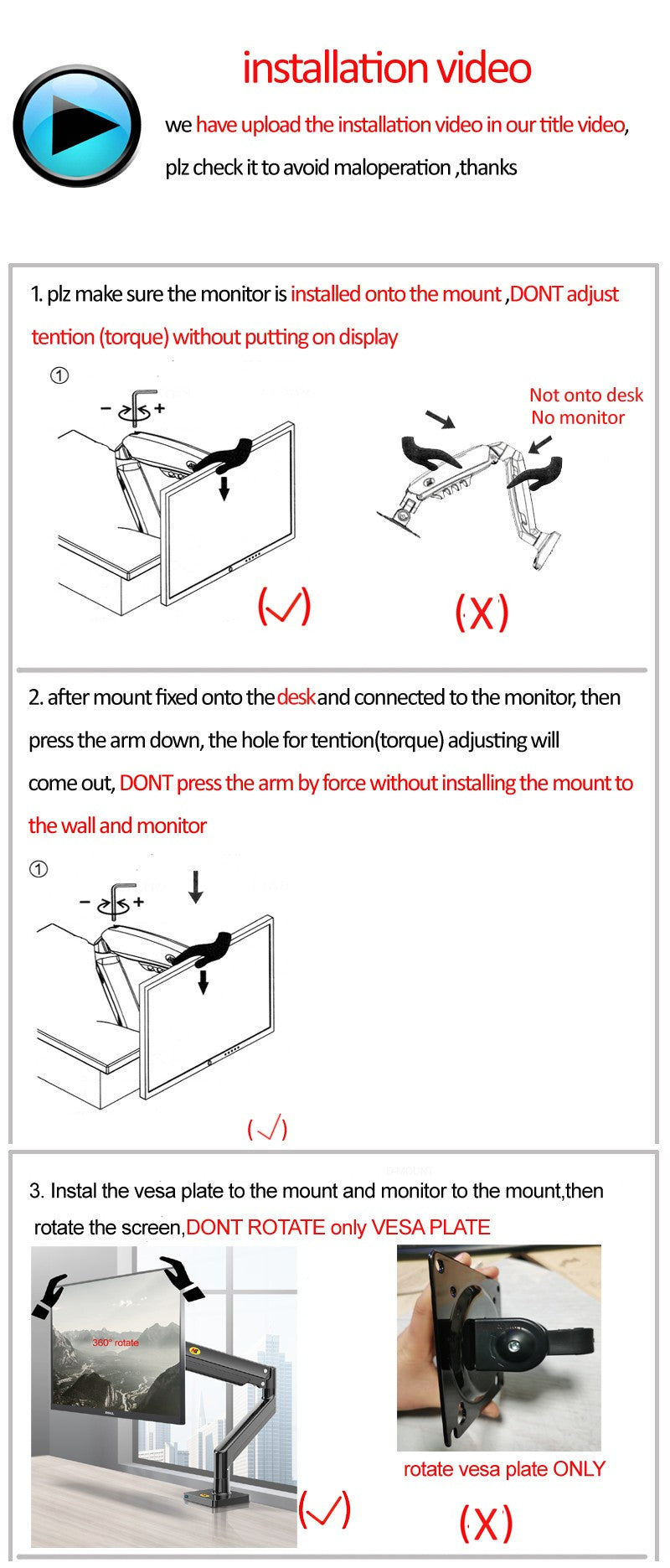 Soporte de monitor de escritorio con brazo de resorte de gas NB G40 G45 para pantallas de 22-40 pulgadas, rotación de 360°, 3-12 kg, 3-15 kg.
