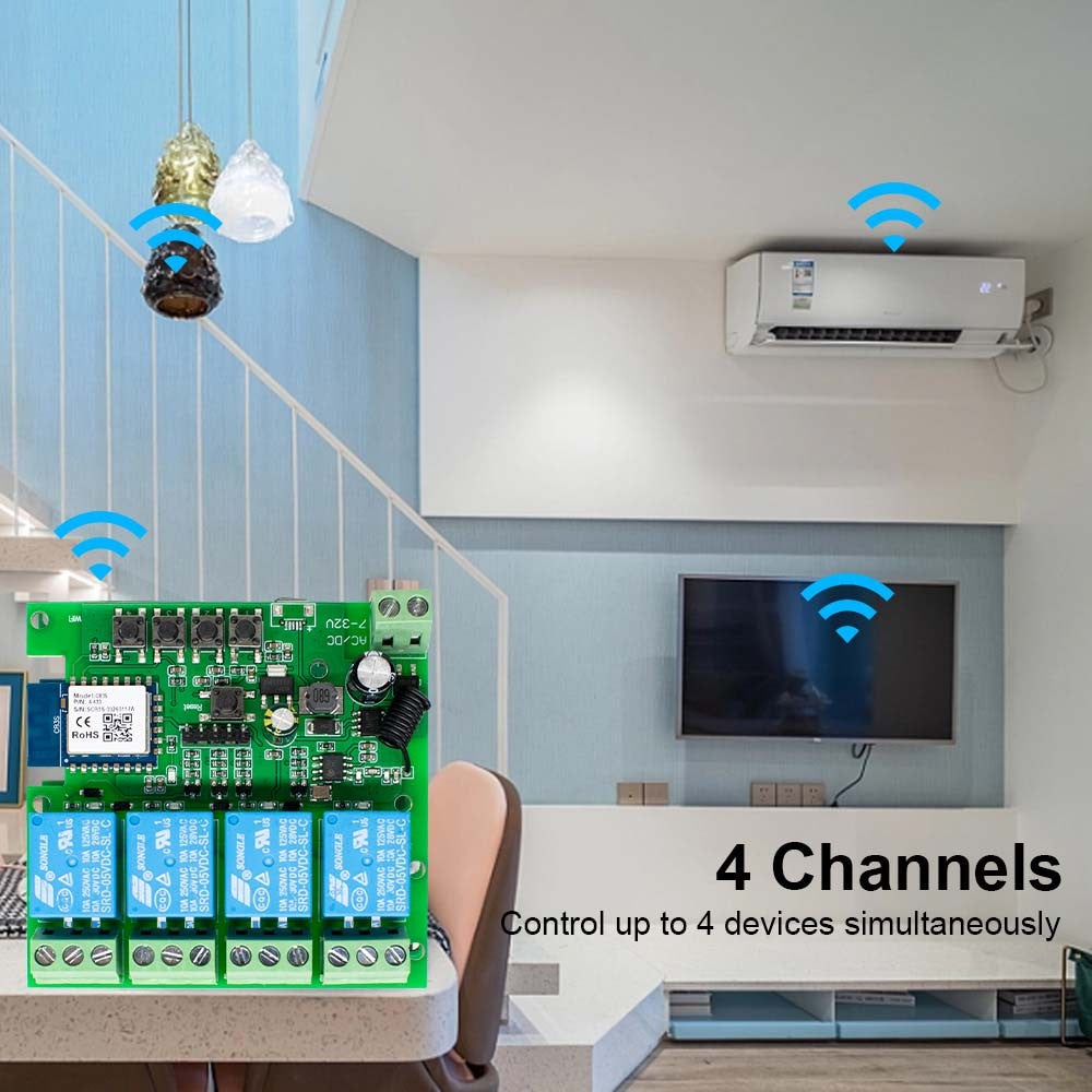 Interruptor Inteligente Zigbee de Contacto Seco, Módulo de Relé de Riel DIN de 1, 2 o 4 Canales, Relé RF de Dos Canales 433, 12V 24V 230V, Compatible con Tuya