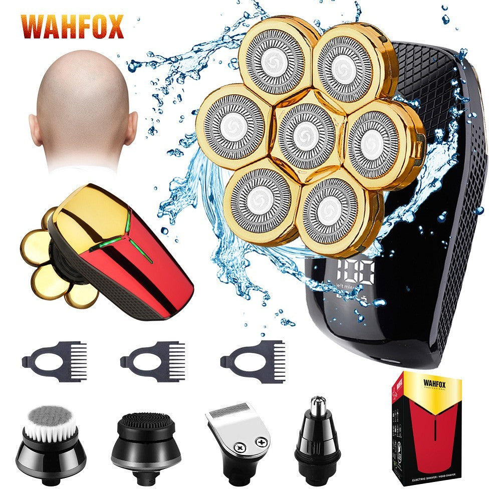 FOXSONIC-Afeitadora para hombre 7D independiente, 7 cortadores, cabezal flotante, maquinilla de afeitar eléctrica resistente al agua, recortadora de barba para hombre