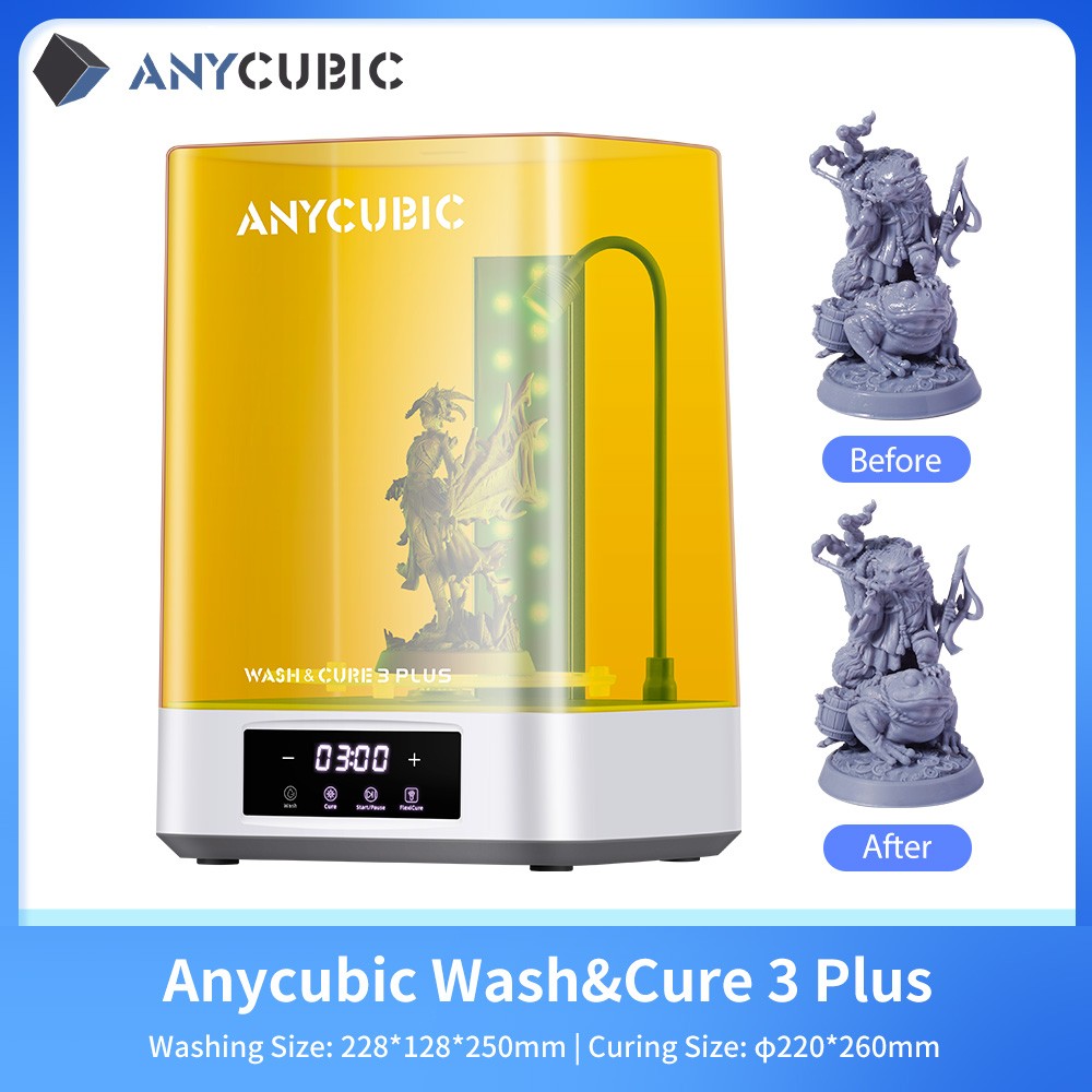 ANYCUBIC Wash & Cure 3 Plus lavadora de curado de gran volumen para impresora 3D de resina LCD SLA tamaño de limpieza 228*128*250mm