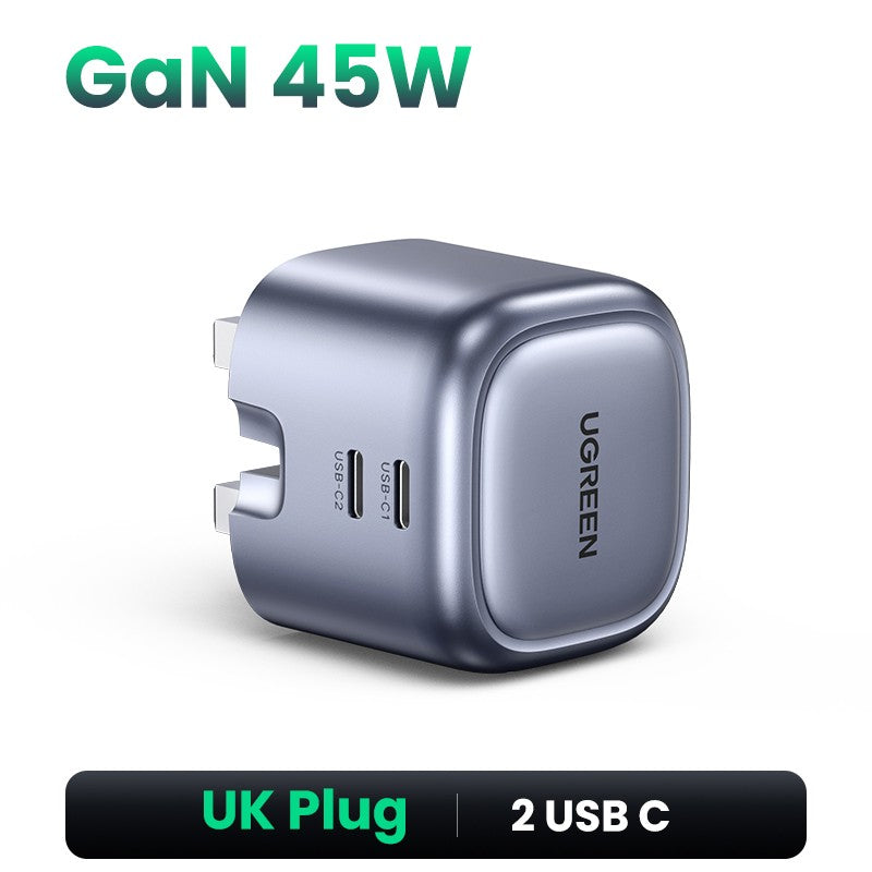 UGREEN GaN 45W cargador USB PD QC 3,0 cargador rápido para iPhone 17 16 15 Pro cargador de teléfono de viaje para Samsung S24 S23