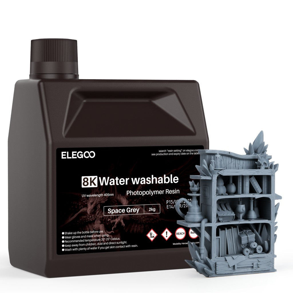 ELEGOO 8K Resina de impresora 3D 405nm Resina lavable con agua Resina de curación UV Ideal para impresora 3D SATURN 2 8K Gris espacial 1000g