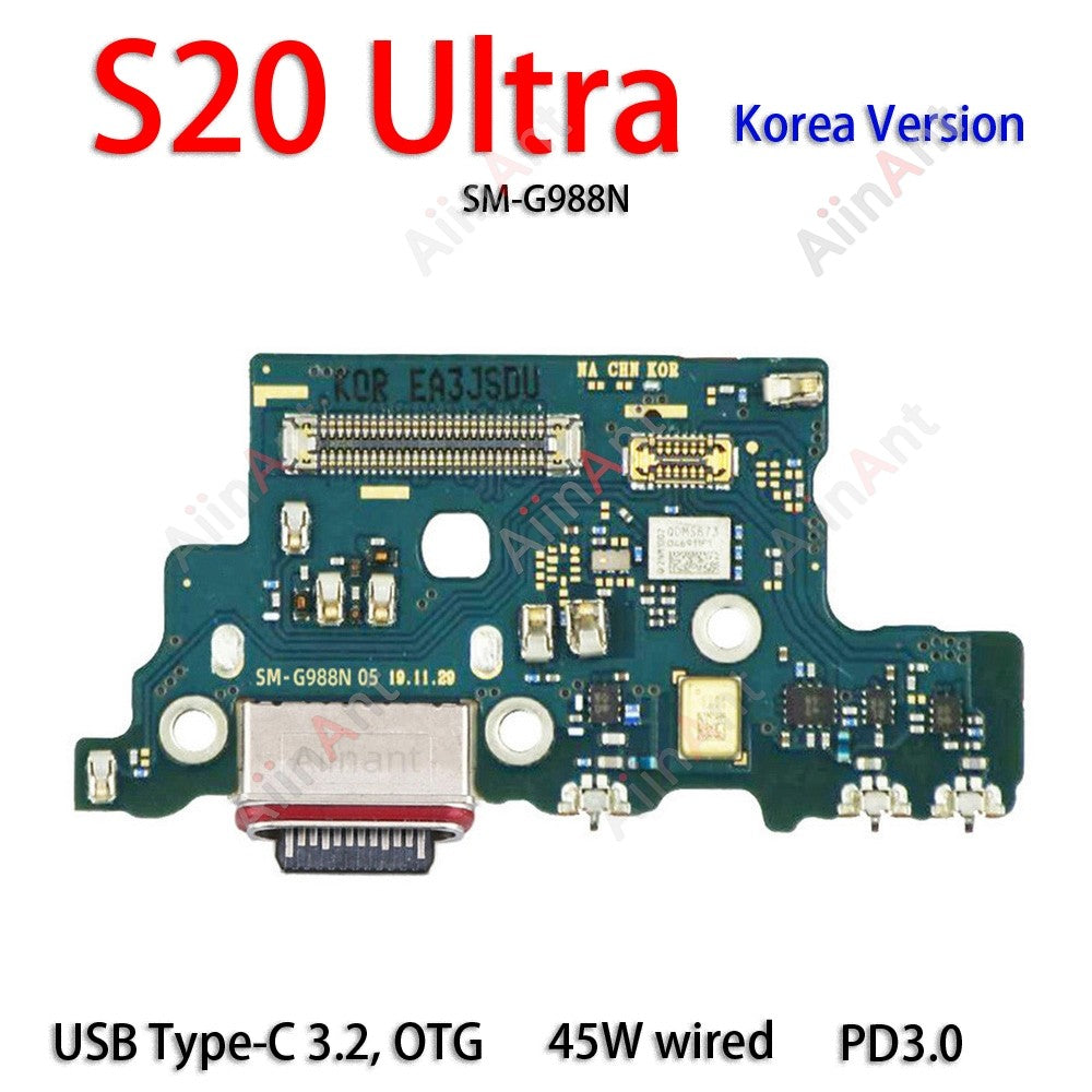AiinAnt conector de placa de cargador USB, puerto de carga, Cable flexible, base Original For Samsung Galaxy S20 Ultra Plus FE S20 + G988B G988U G986B G986U G981B G981U G781B G780F G988N G986N G981N