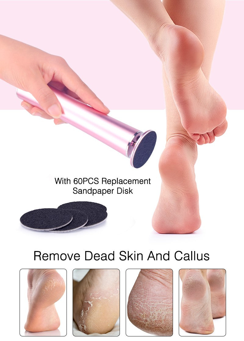 Lima eléctrica inalámbrica recargable por USB para pies, máquina eliminadora de callos y cutículas, herramientas de pedicura, herramienta para el cuidado del talón del pie con papel de lija