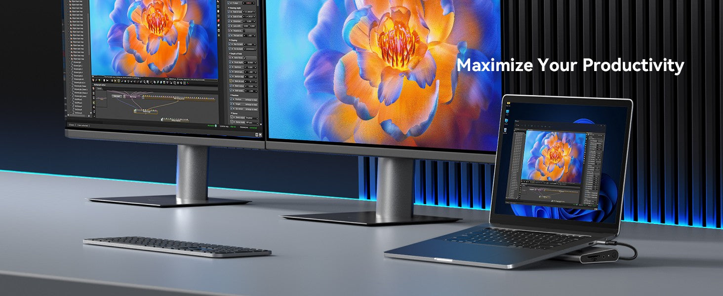 TobenONE Estación de acoplamiento USB C Soporte para computadora portátil Monitor 4K dual/triple con fuente de alimentación Gan III de 100 W, Ethernet de 2,5 Gbps