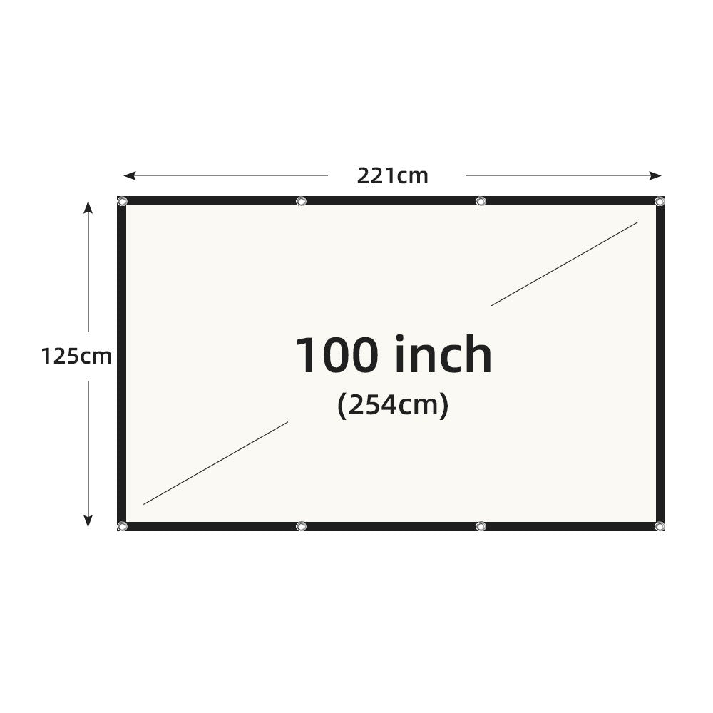 VEIDADZ Pantalla de proyector Rejilla blanca Anti-luz Ángulo de visión de 160 ° 60 72 84 100 120 130 pulgadas Borde negro Gancho de metal Pantalla reflectante