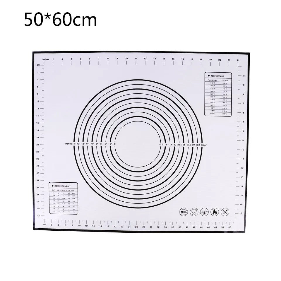 Almohadilla de silicona de 60/50/40cm, estera para hornear, hoja para amasar masa, estera para cocina, rollo de masa, Pizza, soporte antiadherente para masa grande