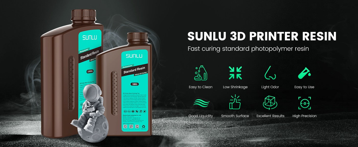 Resina 3D SUNLU de 2 kg, tipo ABS/estándar/lavable con agua, resina UV de 405 nm para la mayoría de las impresoras 3D SLA/DLP/LCD, material sensible a la luz UV, 1 kg