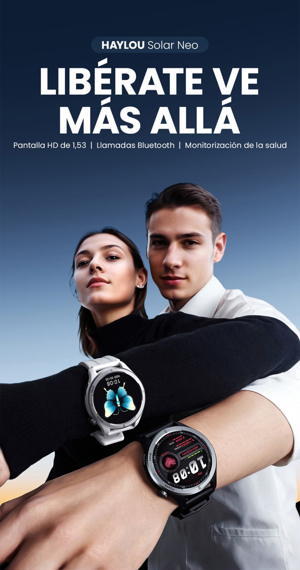 HAYLOU Solar Neo Reloj inteligente Pantalla HD de 1,53'' Llamada Bluetooth Monitoreo de salud 24 horas Relojes inteligentes Hombres Mujeres Relojes deportivos inteligentes