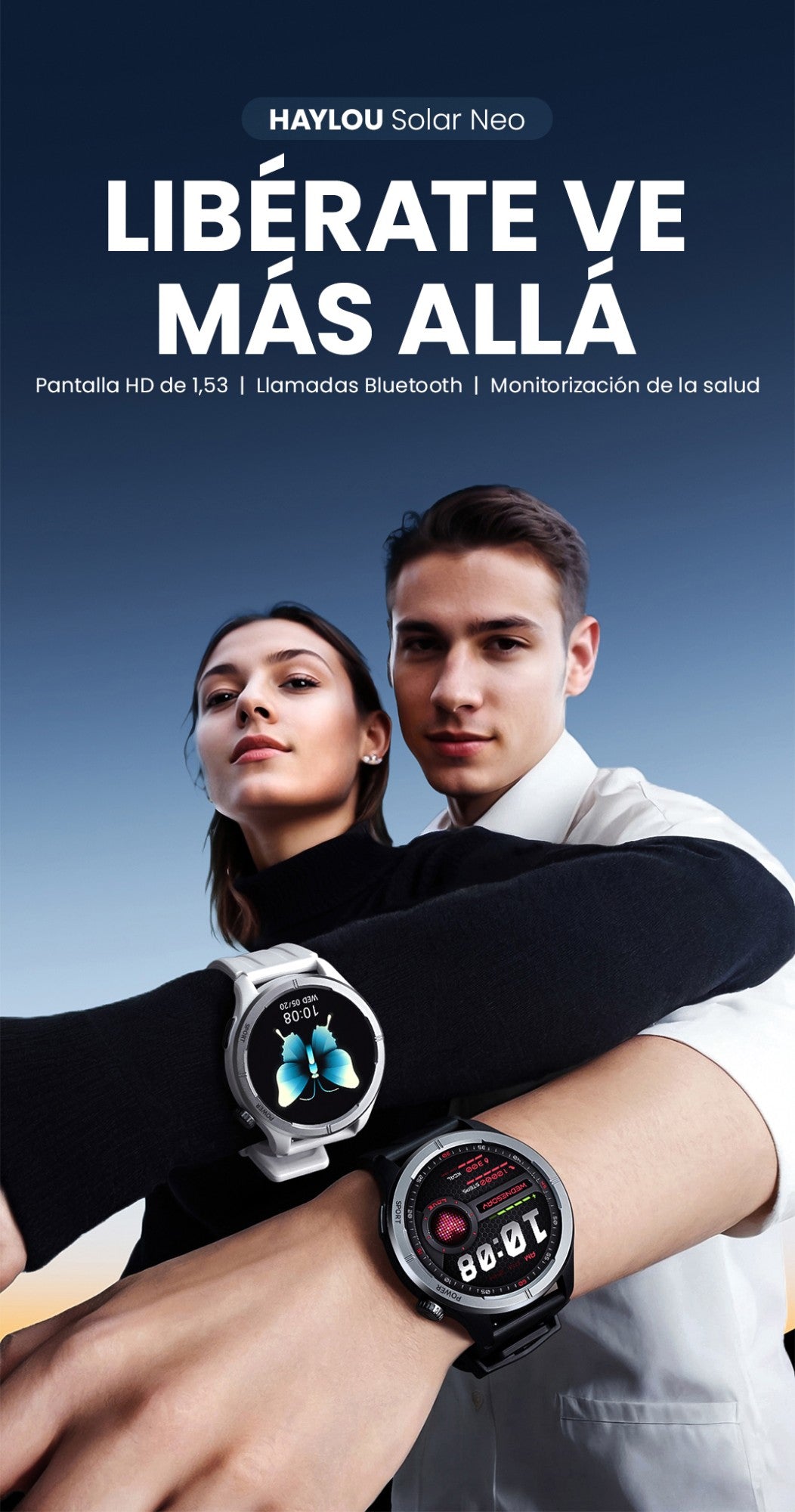 HAYLOU Solar Neo Reloj inteligente Pantalla HD de 1,53'' Llamada Bluetooth Monitoreo de salud 24 horas Relojes inteligentes Hombres Mujeres Relojes deportivos inteligentes