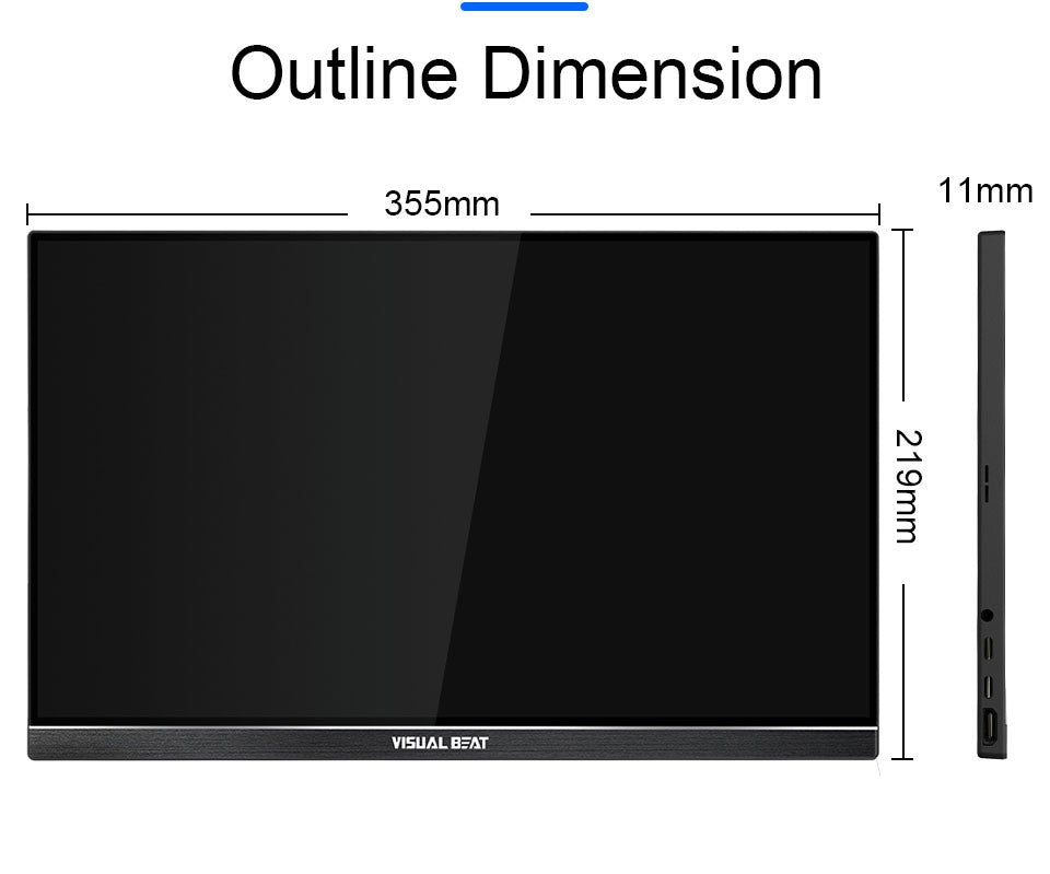 VISUALBEAT Monitor Portátil con Pantalla Táctil de 15.6'', FHD 1080P IPS HDR, con USB-C y HDMI, para Laptop, PC, Mac, Consola, Oficina y Viajes