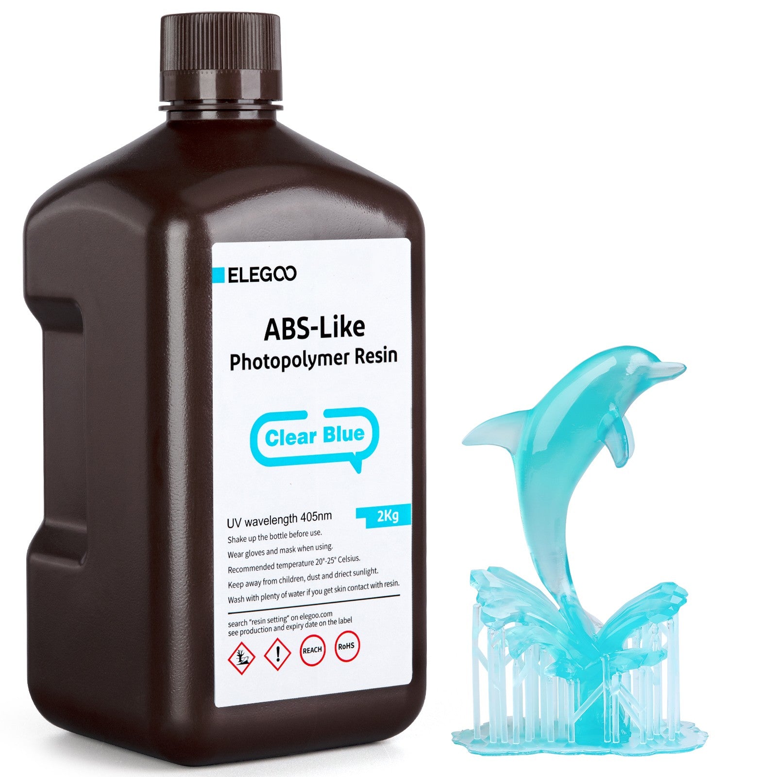 ELEGOO Resina para impresora 3D 2kg 405nm Resina tipo ABS de curado UV para impresión LCD 3D, alta precisión, bajo olor, gris 2000g