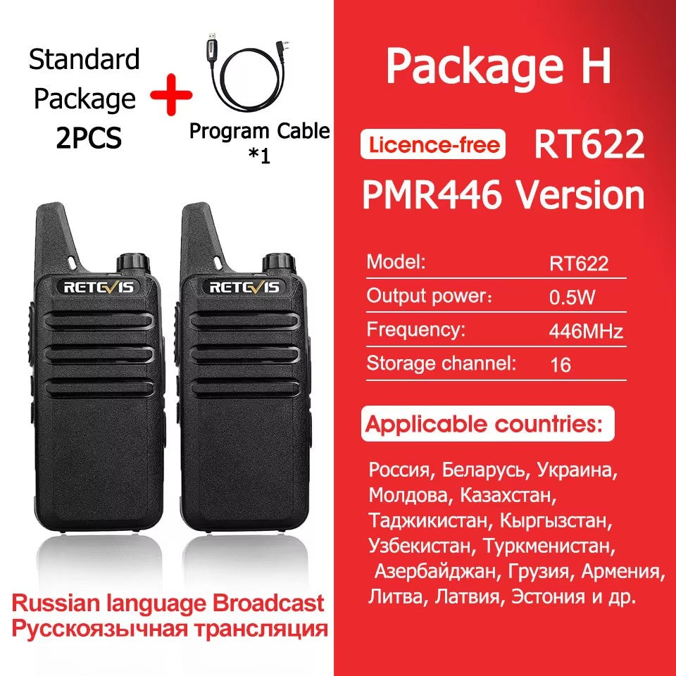 Retevis RT622 Mini Walkie Talkie 2 unidades PMR446 Radio portátil bidireccional con PTT Ideal para restaurantes y hoteles