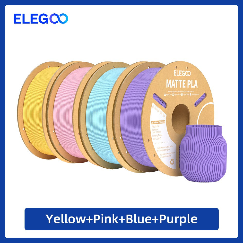 Filamento PLA Mate ELEGOO 1KG, 1.75mm para Impresora 3D FDM, Precisión Dimensional +/- 0.02mm, Bobina de Cartón de 1kg (2.2lbs)