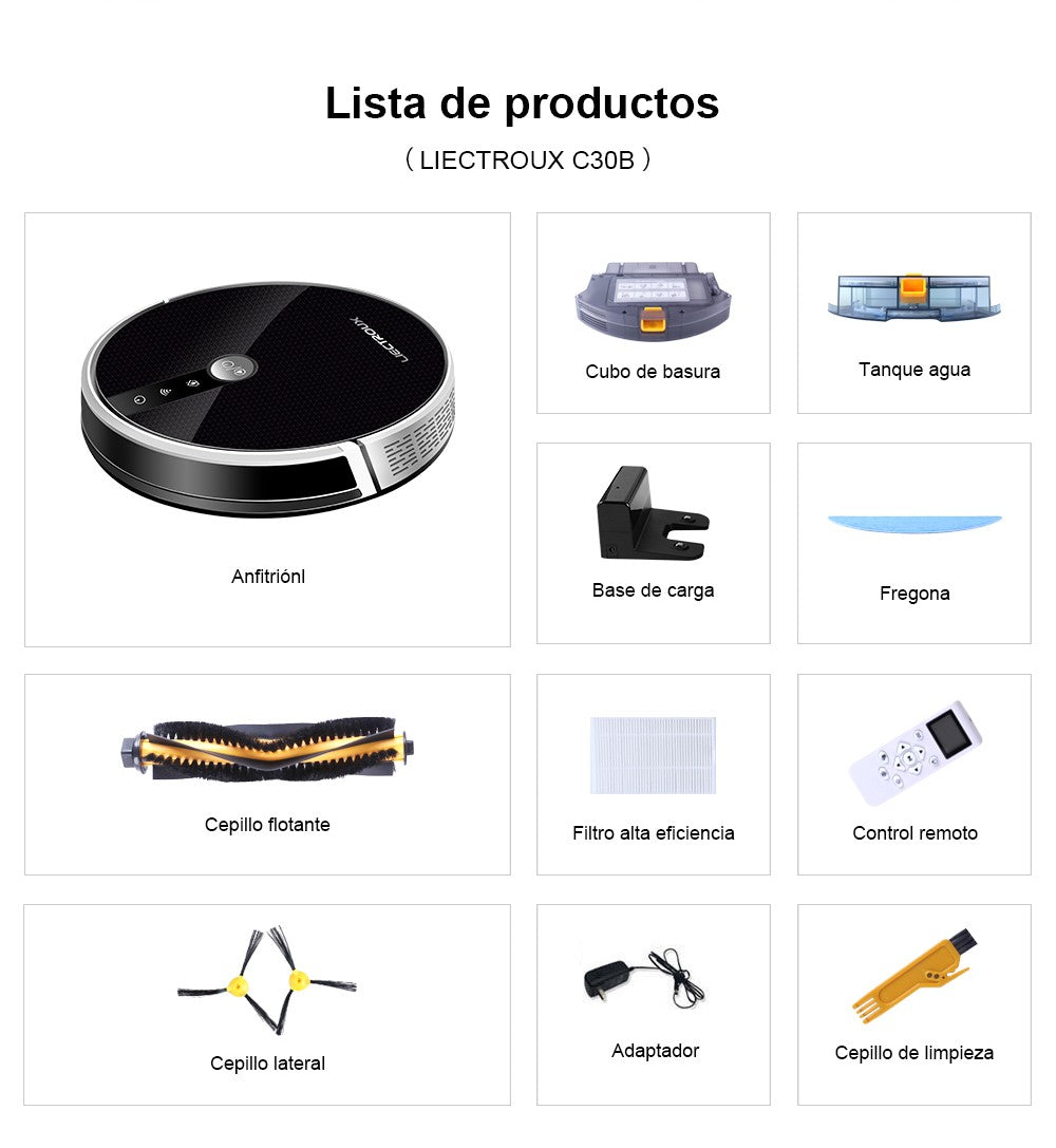 (Código Promocional: AEGG66)Aspiradora Robot LIECTROUX C30B,Navegación de mapas con IA,Partición Inteligente,con Memoria,Aplicación WiFi,Succión Fuerte de 6000Pa,Trapeador Mojado Inteligente, Desinfección