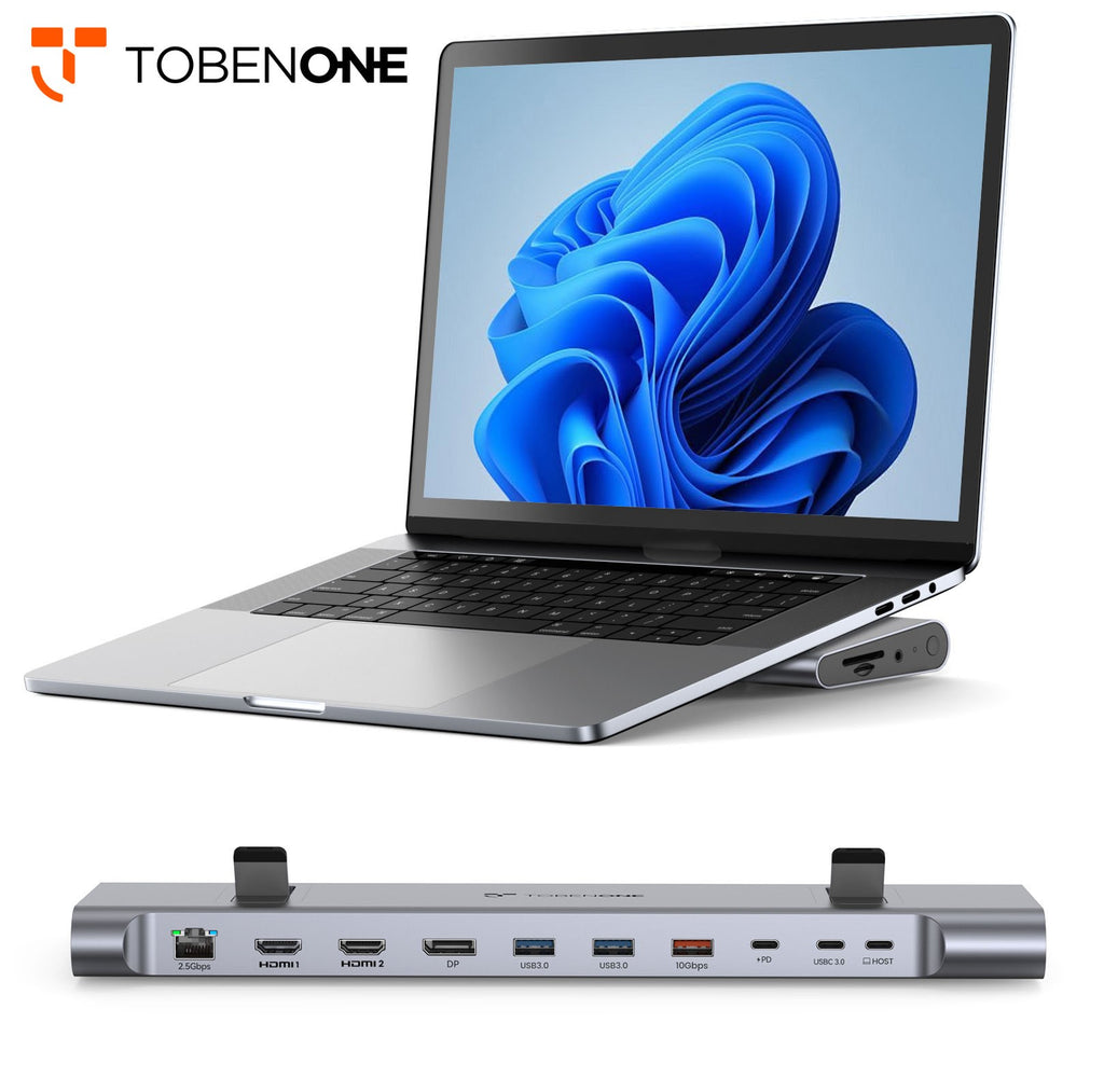 TobenONE Estación de acoplamiento USB C Soporte para computadora portátil Monitor 4K dual/triple con fuente de alimentación Gan III de 100 W, Ethernet de 2,5 Gbps