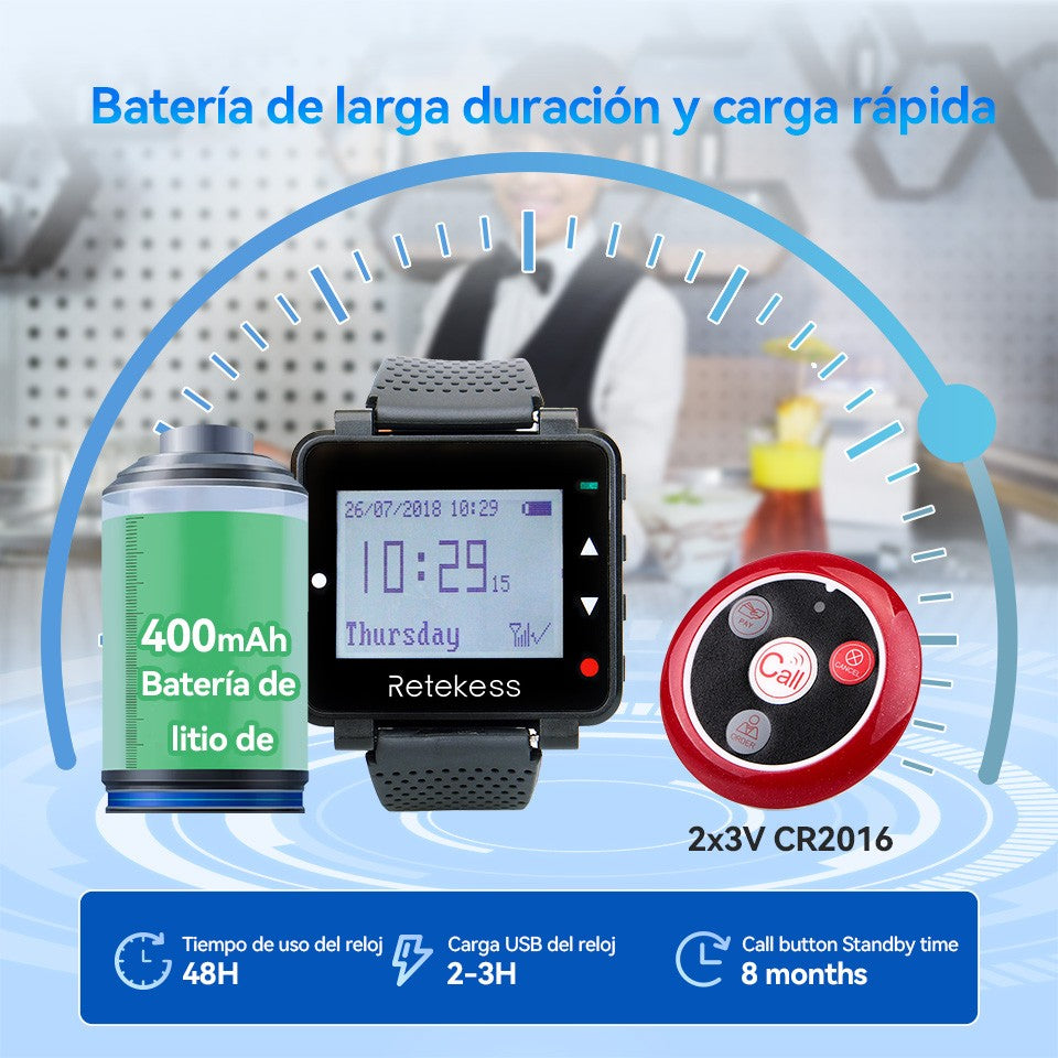 RETEKESS-sistema inalámbrico de llamadas para camarero, buscapersonas para restaurante, receptor de reloj T128, botón de llamada T117, servicio al cliente para cafetería