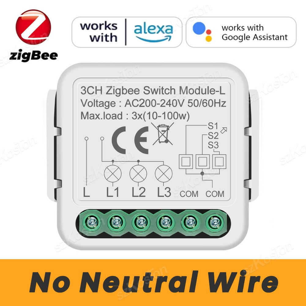 Módulo de Interruptor Inteligente Tuya Zigbee, Relé sin Cable Neutro, Control de 2 Vías, 1, 2, 3, 4 Canales, Compatible con Alexa y Google Home