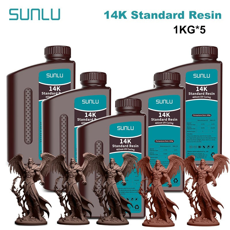 Resina SUNLU 5KG Standard Plus/14K, 1KG/Botella, Resina Fotopolímera de Curado Rápido UV de 405nm para Impresora 3D LCD
