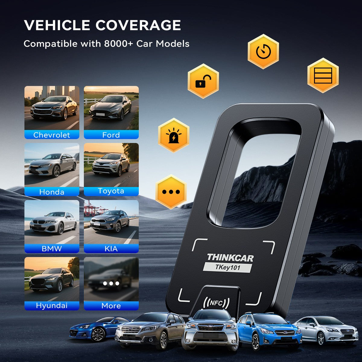 Programador de Llaves de Coche THINKCAR Tkey 101 con 6 Llaves, Detección de Frecuencia, Herramientas de Control Remoto para THINKCAR 689BT MUCAR 892BT