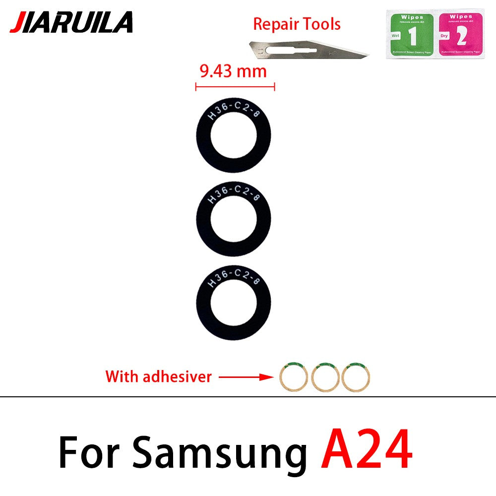 Nueva lente de cubierta de cristal de cámara trasera con adhesivo para Samsung A13 A14 23 4G A32 A52 5G A33 A53 A73 A52 A72 A82 A52S A24 A34