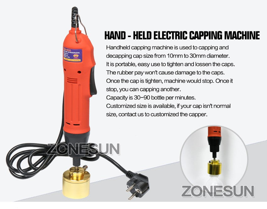 ZONESUN Máquina taponadora manual Taponadora de botellas de aceite de humo de plástico con tornillo (10-30 mm)