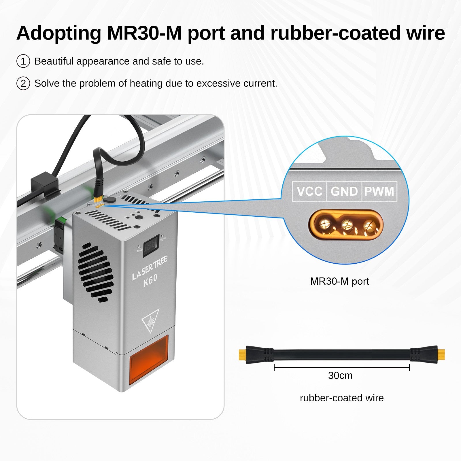 Árbol láser K60 de potencia óptica, cabezal láser de 60W, módulo de potencia ajustable de 20W/40W para grabado láser CNC, herramientas de corte de carpintería DIY