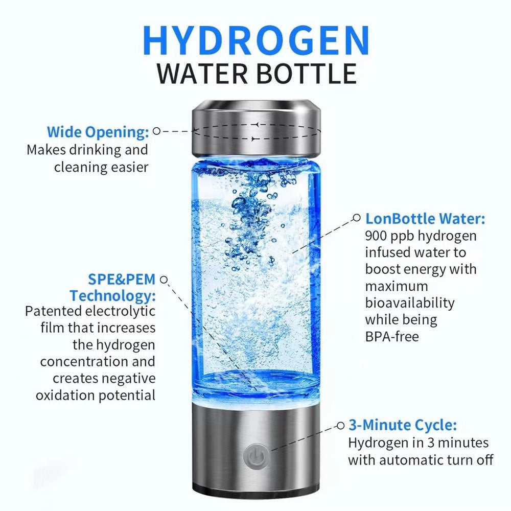 Taza de agua rica en hidrógeno de 420ml, botella eléctrica con generador de agua rico en hidrógeno, filtro de calidad de titanio, ionizador antioxidante portátil