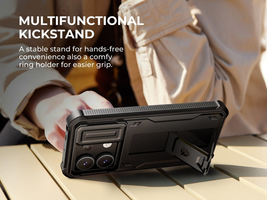 Funda Resistente a Impactos para Redmi Note 13 Pro 5G con Cubierta Deslizante Integrada para la Cámara y Protector de Pantalla Integrado con Soporte