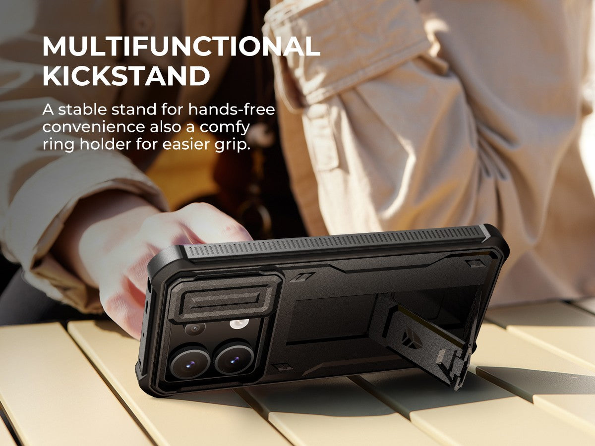 Funda Resistente a Impactos para Redmi Note 13 Pro 5G con Cubierta Deslizante Integrada para la Cámara y Protector de Pantalla Integrado con Soporte
