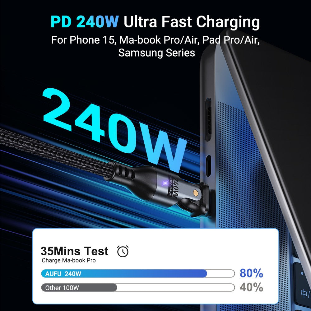 AUFU Cable USB tipo C de 240W para MacBook Pro carga rápida 3,1 5A Cable de carga rápida Cable USB C para iPhone15 Samsung Xiaom