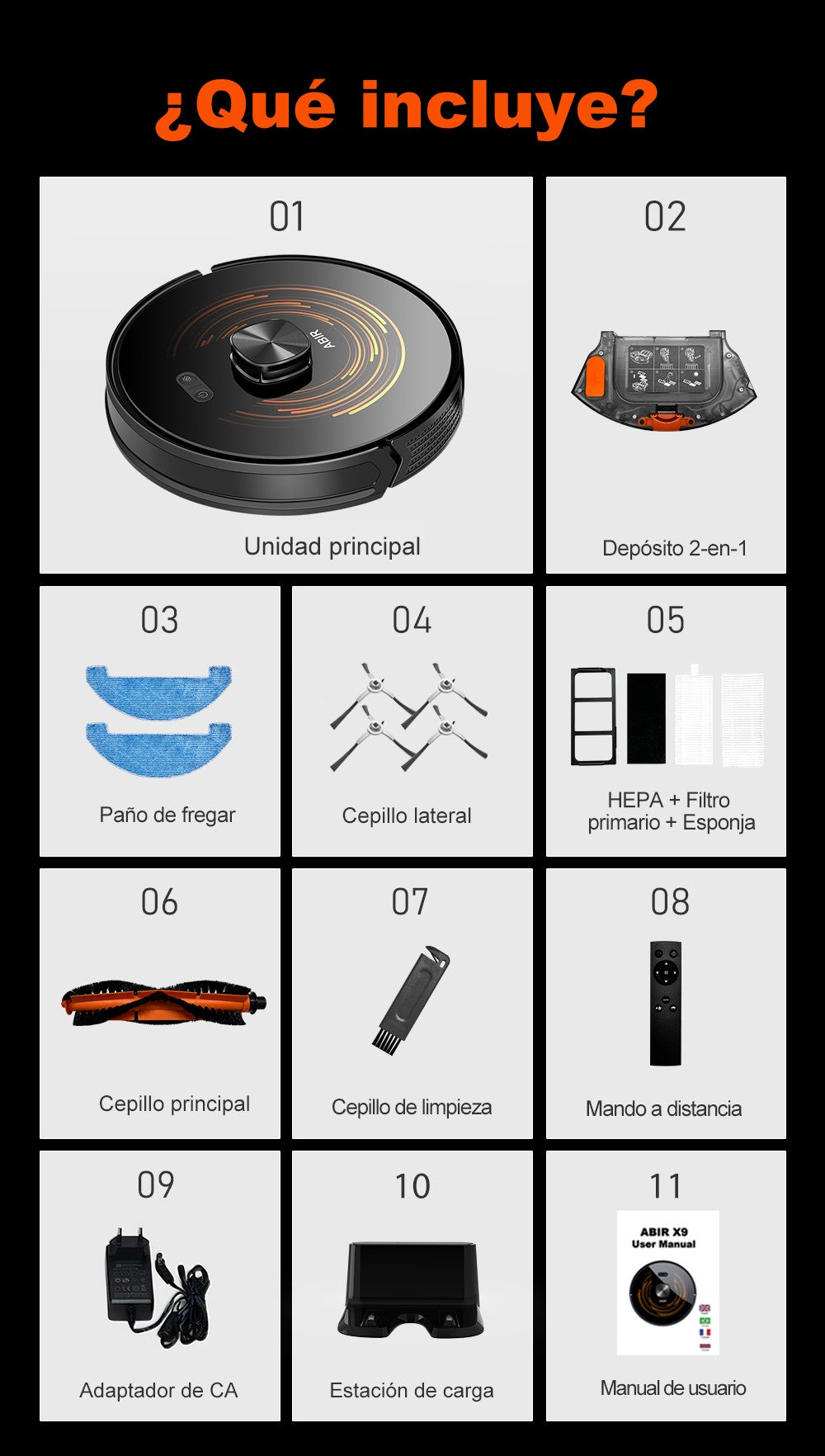 Robot Aspirador ABIR X9, Sistema Láser, Limpieza UV Doble, Tecnología Auto Carpet Boost, Mapas de Múltiples Pisos, Limpieza Personalizada por Habitaciones