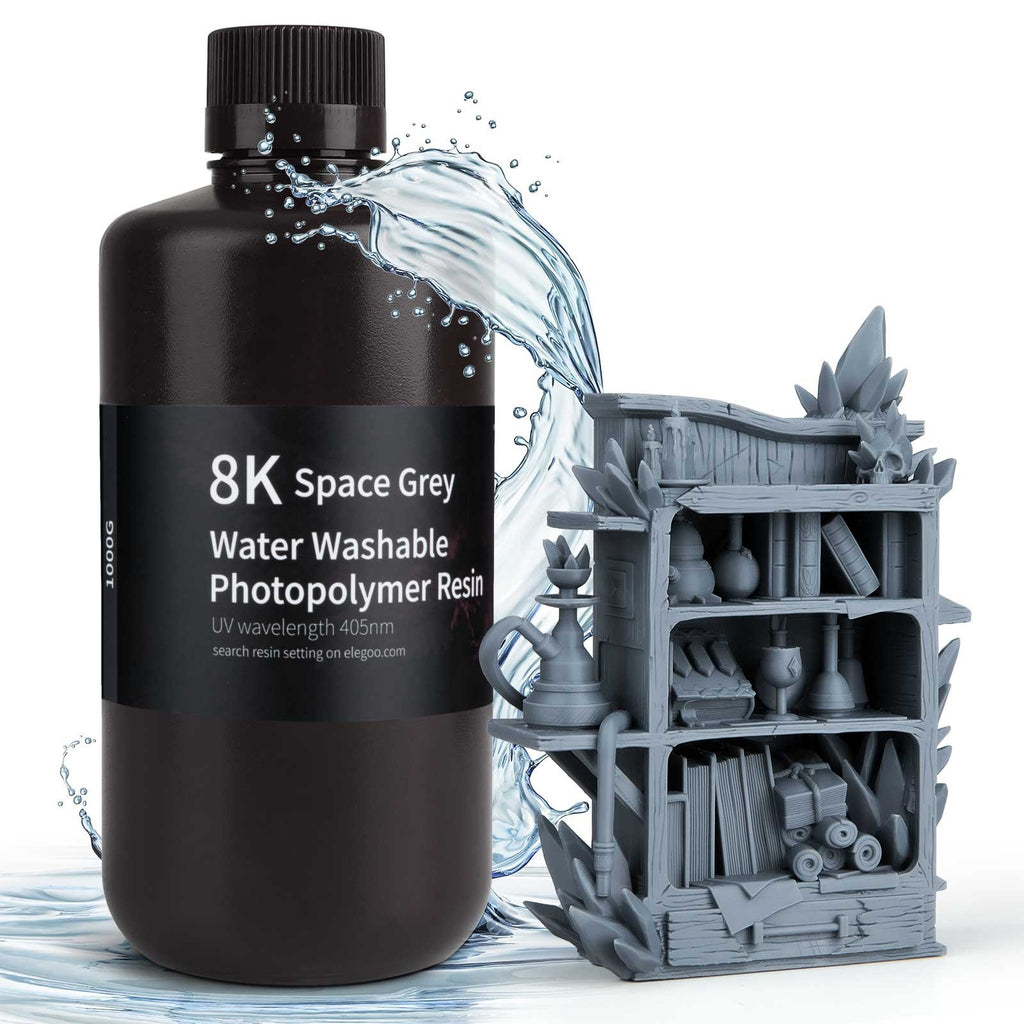 Resina para Impresora 3D ELEGOO 8K, 405nm, Lavable con Agua, Resina de Curado UV, Ideal para la Impresora 3D SATURN 2 8K, Gris Espacial, 1000g