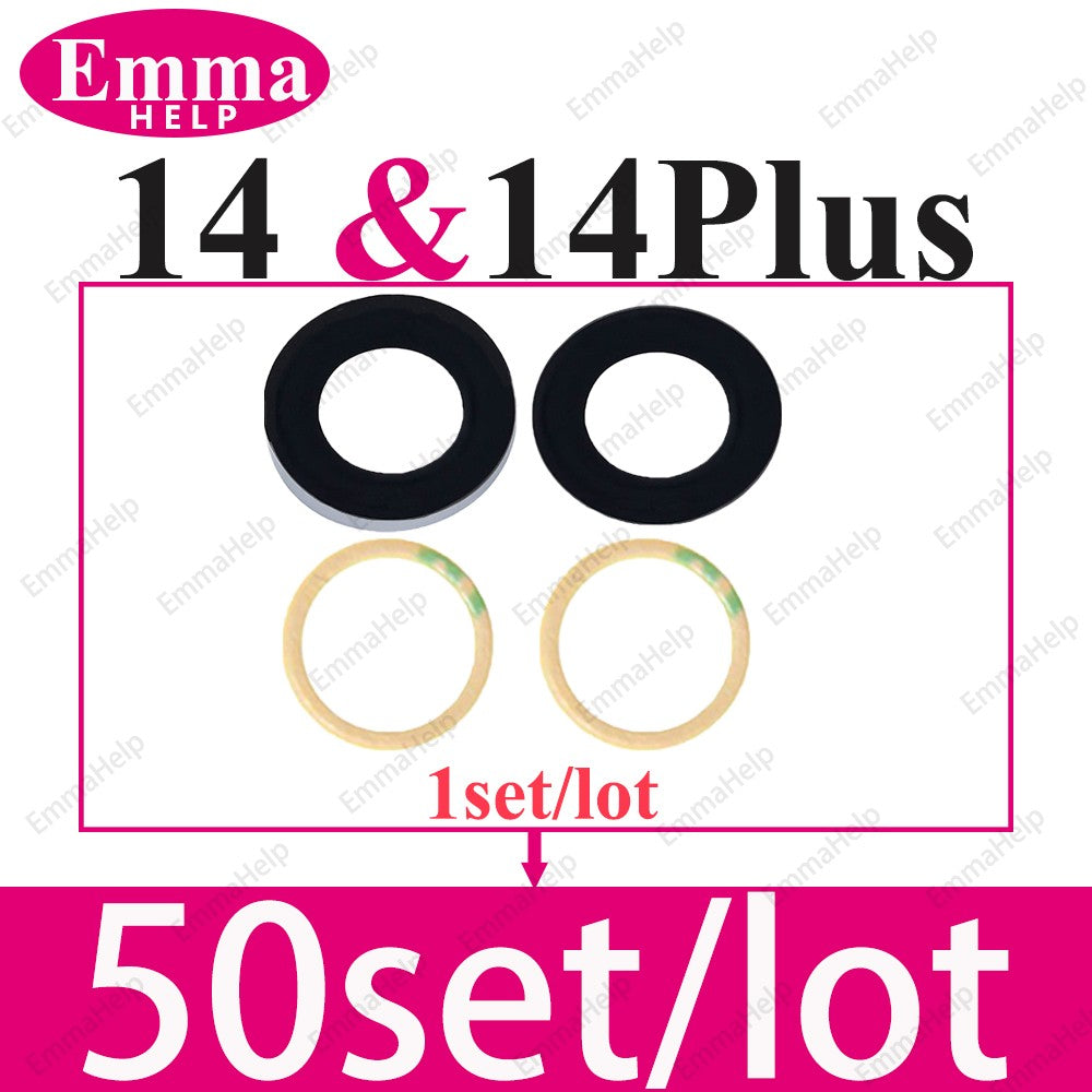 50 Piezas/Lote de Cristal de Lente de Cámara Trasera para iPhone 14 13 12 11 Pro Max XS XR X 7 8 Plus, Repuesto de Cristal de Cámara Trasera con Adhesivo
